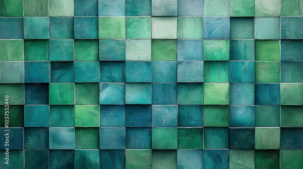 An abstract design with geometric shapes, showcasing varying shades of green and blue. Perfect for modern decor. An abstract design with geometric shapes, showcasing varying shades of green and blue. Perfect for modern decor.