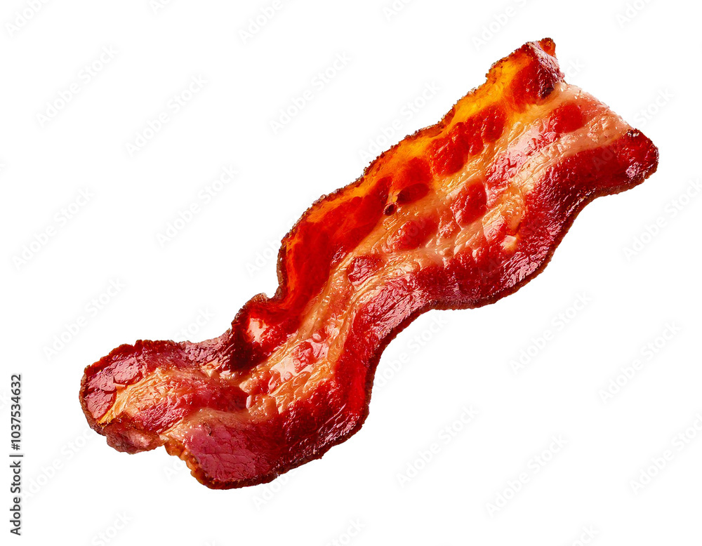 bacon rasher cooked and isolated on white