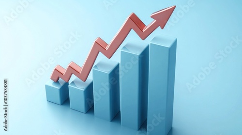 A bar graph illustrates a steady upward trend with increasing values represented by blue bars and a red arrow, symbolizing growth in business performance and success metrics Free Download A bar graph illustrates a steady upward trend with increasing values represented by blue bars and a red arrow, symbolizing growth in business performance and success metrics - GFXLoad