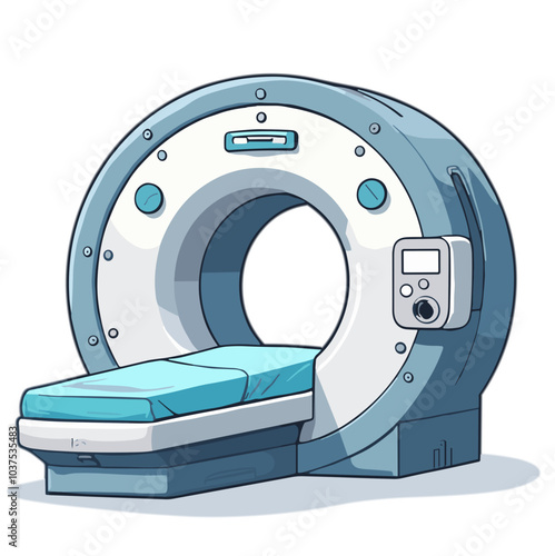 MRI machine illustration, medical imaging equipment in light blue