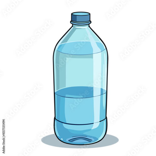 Half-full water bottle illustration, hydration concept in light blue