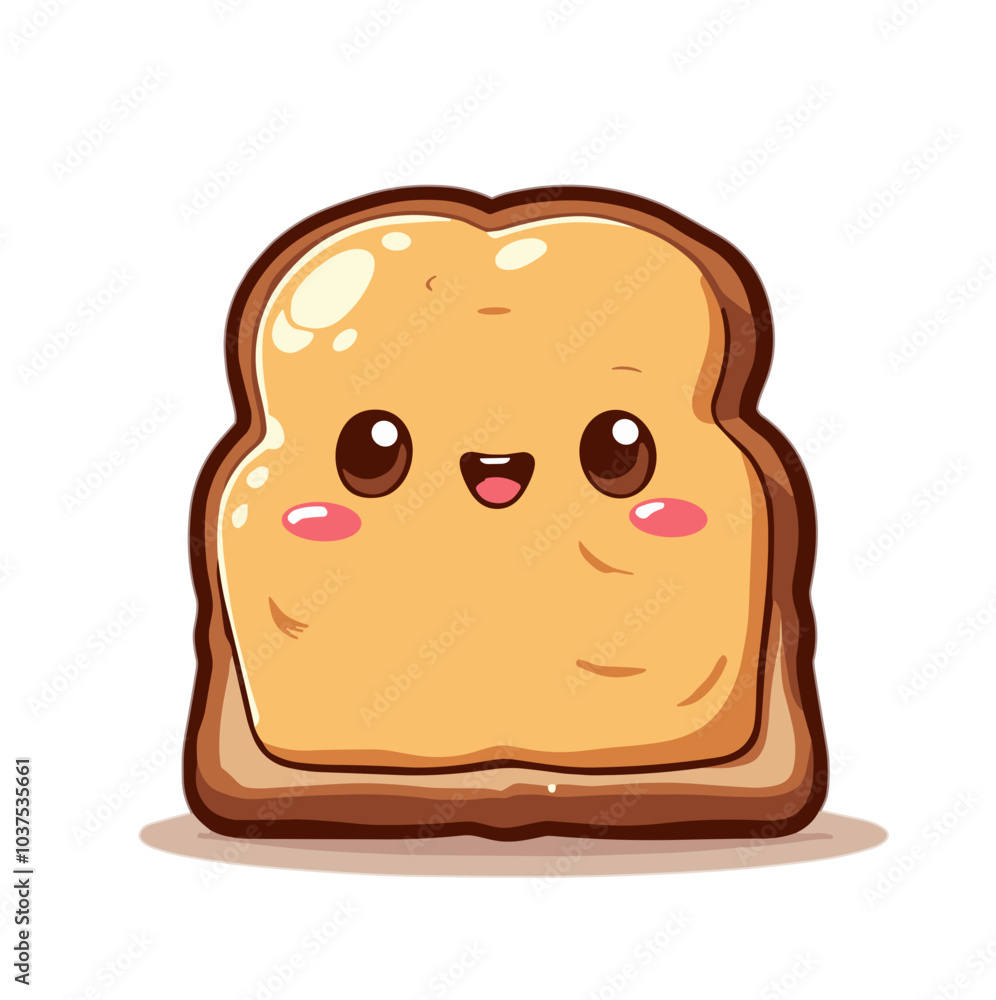Cute cartoon slice of toast bread with smiling face, vector illustration Cute cartoon slice of toast bread with smiling face, vector illustration