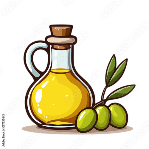 Olive oil bottle with olives and leaves, vector illustration