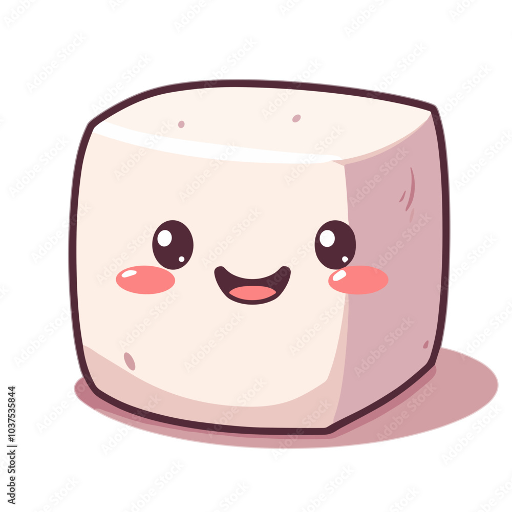 Cute smiling marshmallow character, vector illustration, sweet confectionery