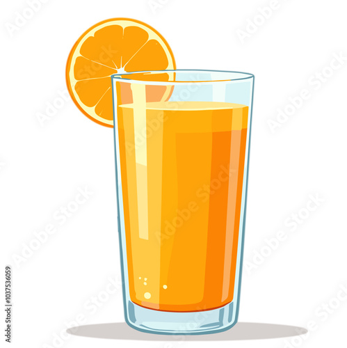 Vector illustration of orange juice glass with slice, refreshing drink