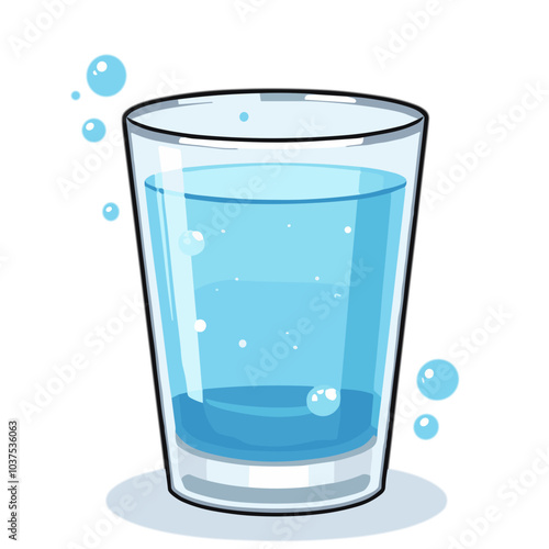 Vector illustration of glass of water with bubbles, refreshing drink