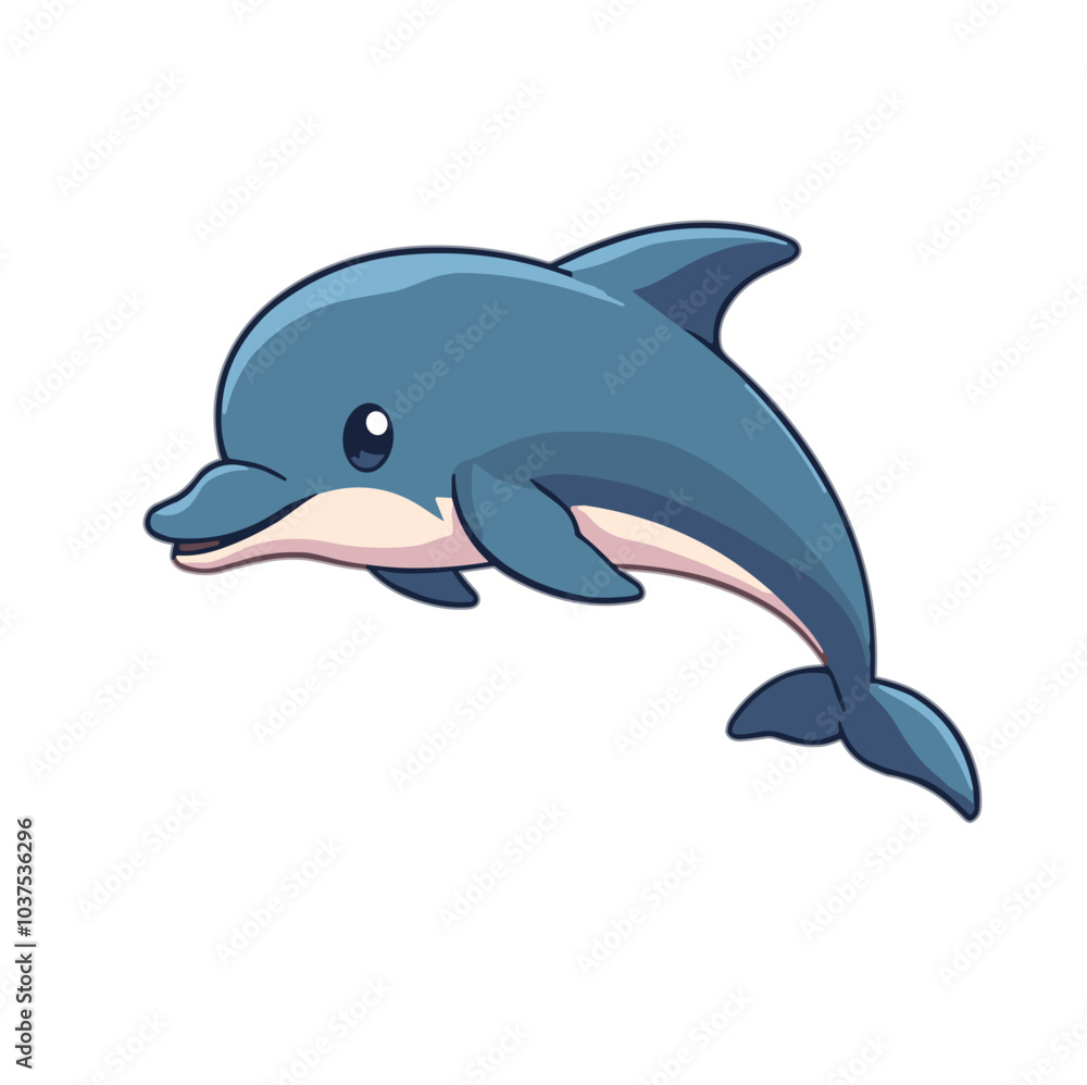 Graceful cartoon dolphin leaping elegantly on white background Graceful cartoon dolphin leaping elegantly on white background