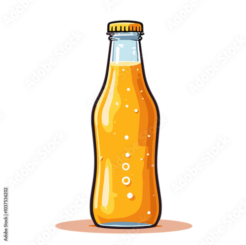 Fizzy orange soda bottle with bubbles, vector illustration, carbonated drink concept