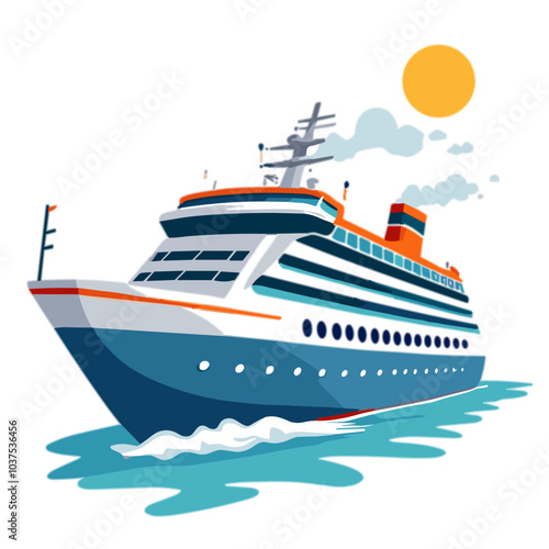 Luxury cruise ship sailing under sunny sky