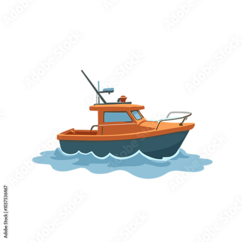 Cartoon motorboat cruising on blue waves