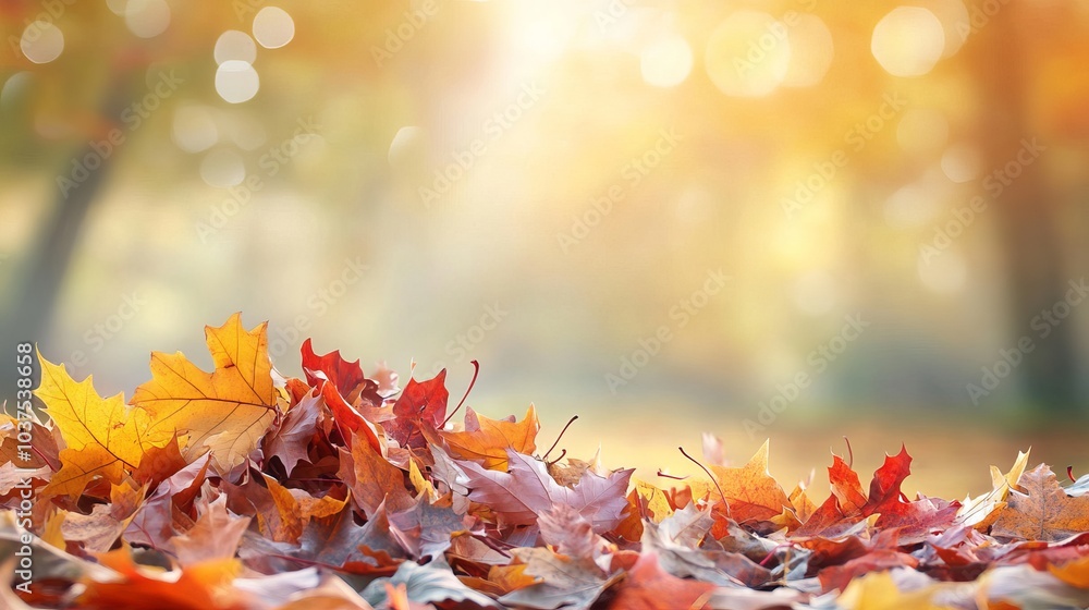 A pile of fallen autumn leaves set against a natural background, evoking the beauty of the season A pile of fallen autumn leaves set against a natural background, evoking the beauty of the season