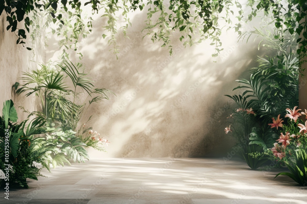 Tranquil Indoor Garden with Lush Greenery and Soft Lighting Tranquil Indoor Garden with Lush Greenery and Soft Lighting