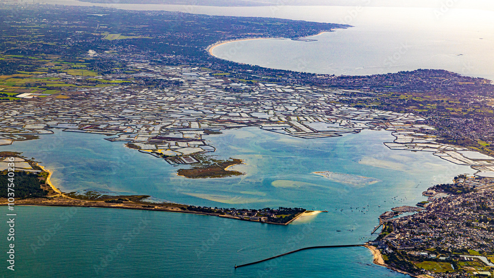 Fototapeta premium aerial view, loire atlantique, coastline, france, sea, ocean, atlantic, atlantic ocean