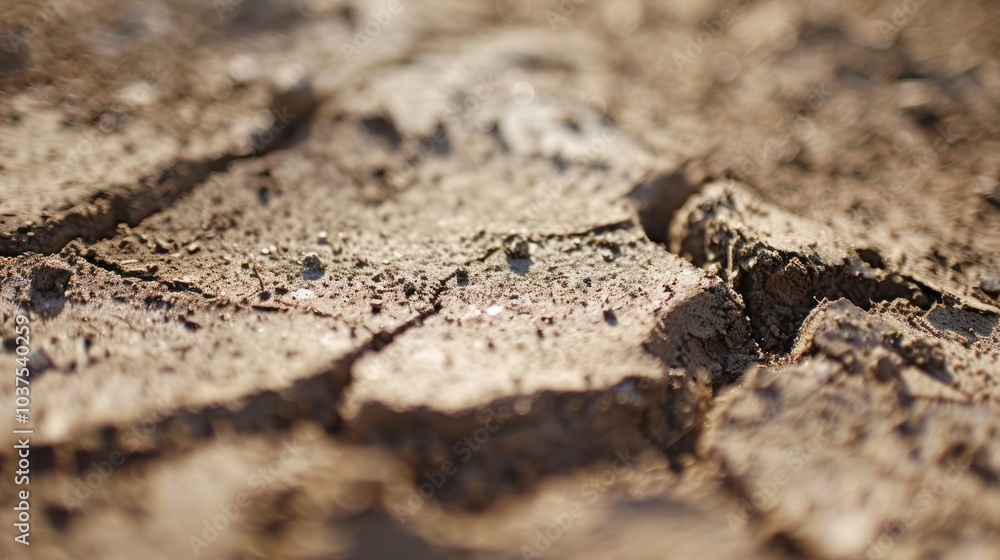 Close-up of Cracked Earth with Dewdrops Close-up of Cracked Earth with Dewdrops