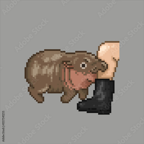 Hippo biting, pixel art meme