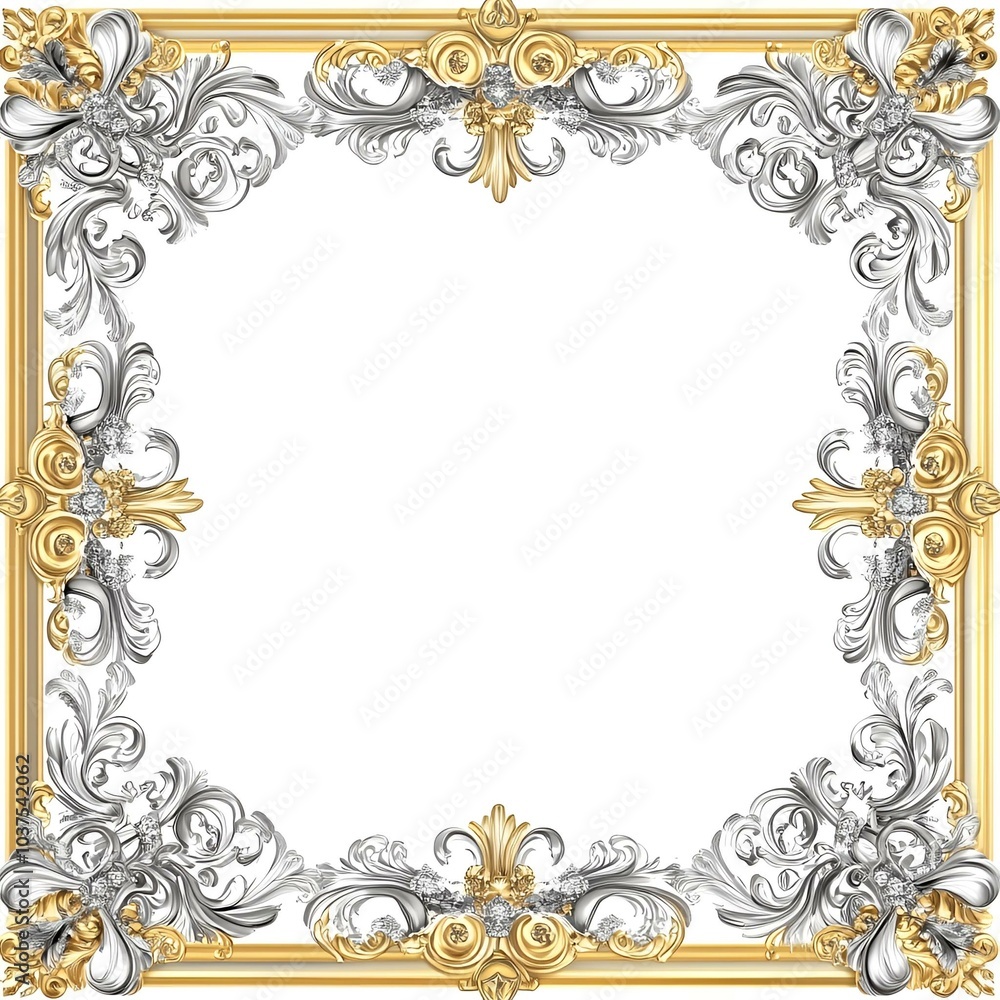 Decorative square diamond-studded frame with floral accents. Decorative square diamond-studded frame with floral accents.