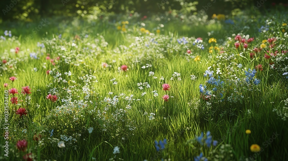 Sunlit Meadow: A vibrant tapestry of wildflowers dances in the sunlight, creating a breathtaking scene of natural beauty. Sunlit Meadow: A vibrant tapestry of wildflowers dances in the sunlight, creating a breathtaking scene of natural beauty.