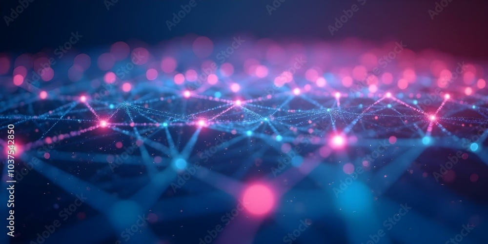 Obraz premium tech-inspired network background with a grid pattern and illuminated nodes in a cyan and magenta theme create with ai