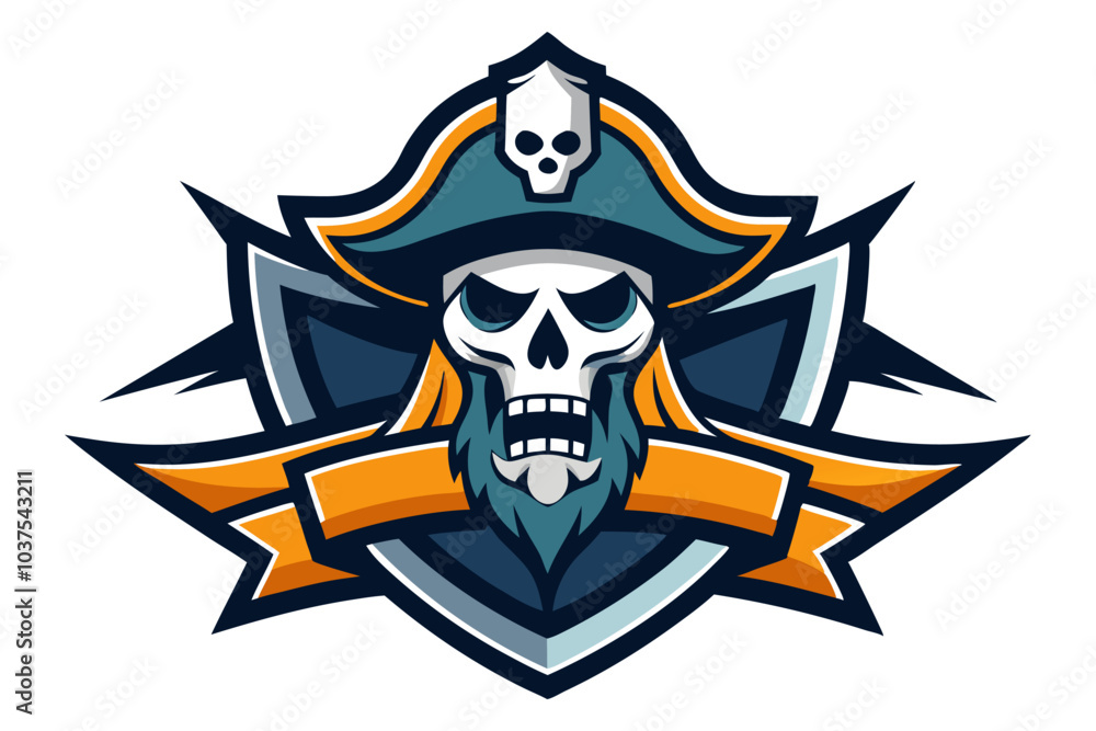 Fototapeta premium Vector pirate skull and crossbones illustration, a tattoo design symbol of death and danger