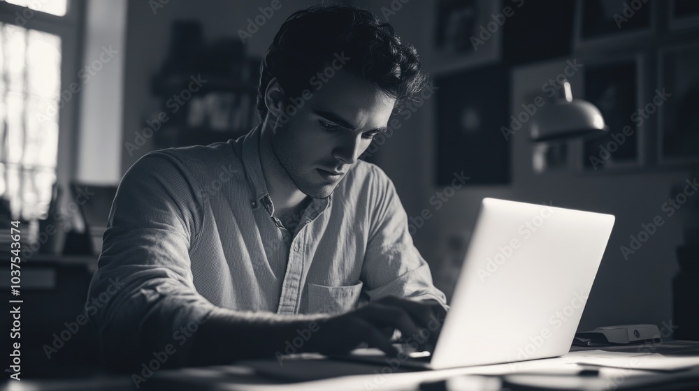 Man Working on Laptop at Desk Man Working on Laptop at Desk