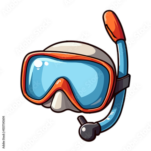 Diving mask and snorkel in blue and red colors