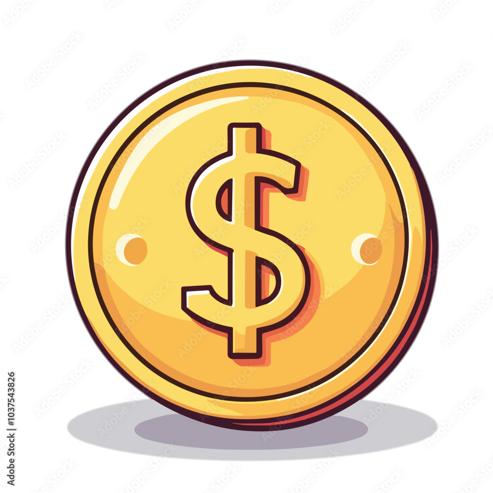 Shiny gold dollar coin icon in flat design Shiny gold dollar coin icon in flat design