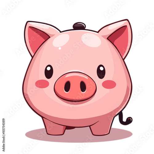 Cute cartoon piggy illustration, pink piglet character design, savings or farm animal concept