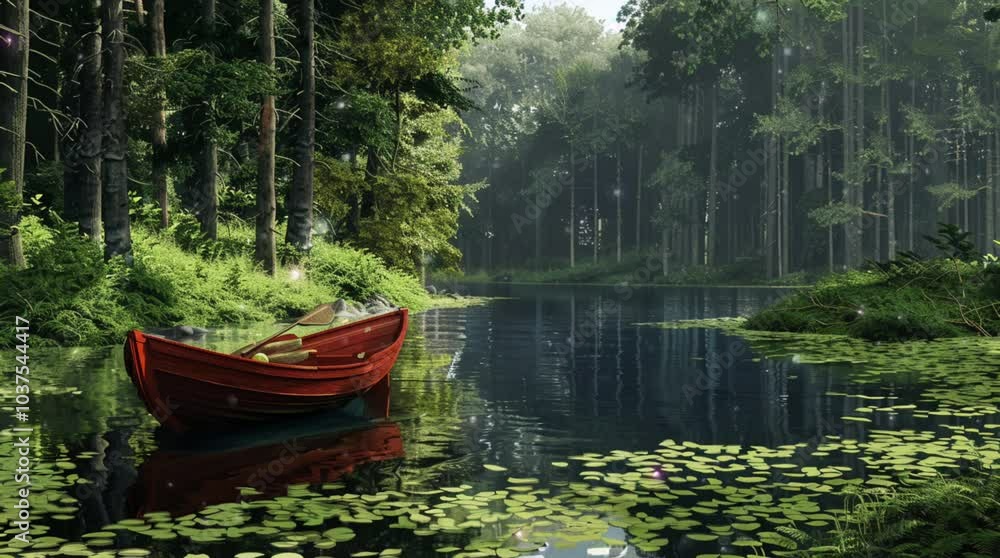 Wooden boat gently floating on a tranquil lake surrounded by the enchanting beauty of a fantasy forest
Seamless looping 4k time-lapse virtual video animation Generated AI Wooden boat gently floating on a tranquil lake surrounded by the enchanting beauty of a fantasy forest
Seamless looping 4k time-lapse virtual video animation Generated AI
