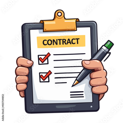 Clipboard with contract and pen vector illustration for agreement concept