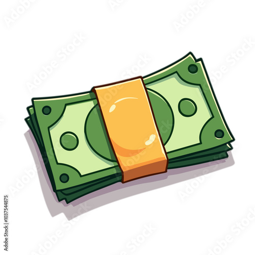 Single stack of dollar bills vector illustration in green and yellow