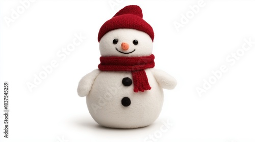 Adorable snowman plush toy with red scarf and hat for winter decor or holiday gifts