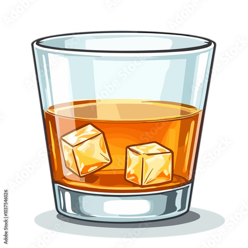 Whiskey glass, vector illustration, golden spirit drink