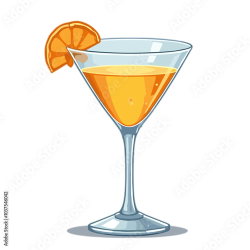 Martini glass with orange slice, vector illustration of cocktail