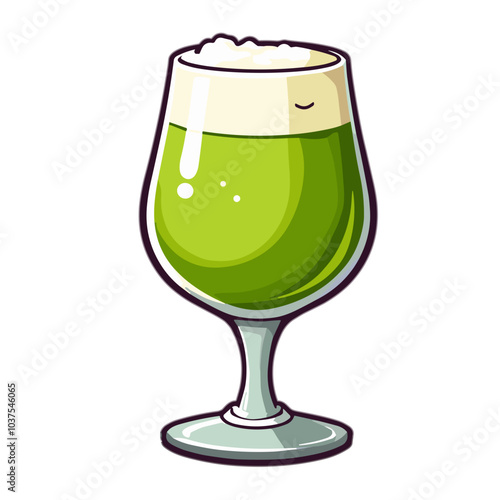 Green beer in stemmed glass, vector illustration of St. Patrick's Day drink