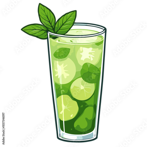 Mojito cocktail with mint leaves, vector illustration of refreshing drink