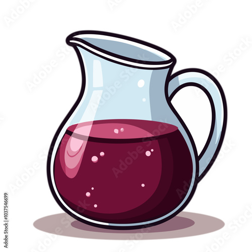 Wine jug vector illustration, purple grape juice in glass pitcher