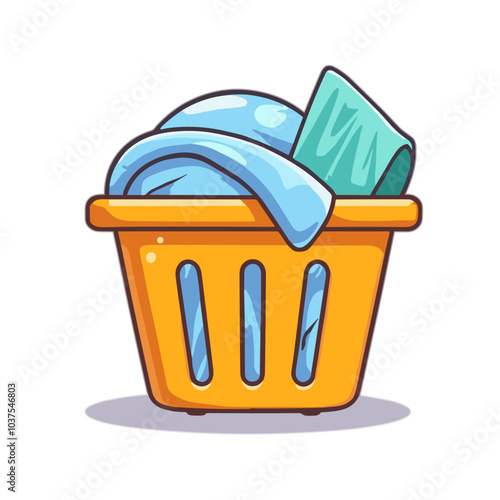 Vector icon of laundry basket, blue and orange, household storage