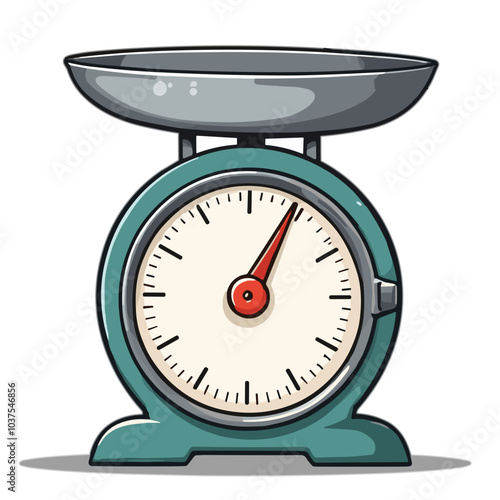 Vector icon of kitchen scale, green and silver, weight measurement tool