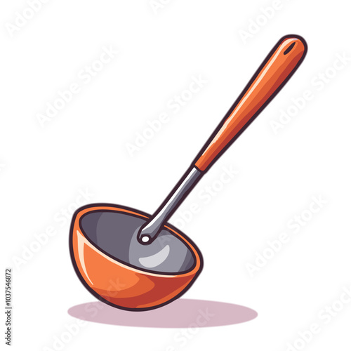 Ladle vector illustration, orange and brown, cooking utensil