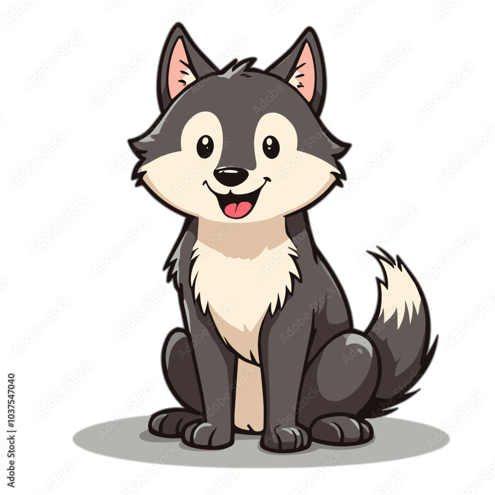 Obraz premium Cute cartoon husky dog sitting, adorable fluffy pet vector illustration