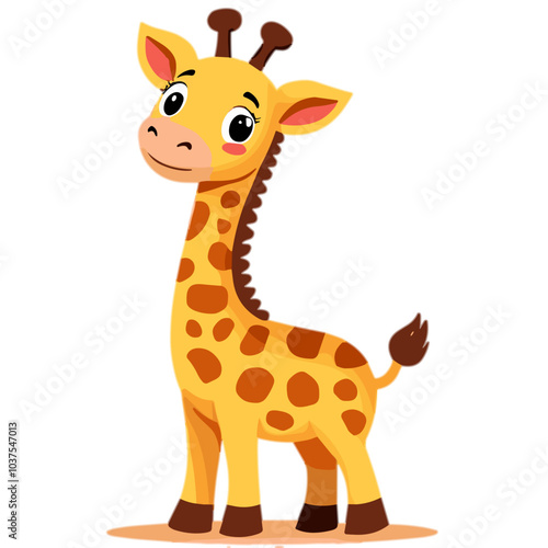 Cute cartoon baby giraffe standing, adorable safari animal vector illustration