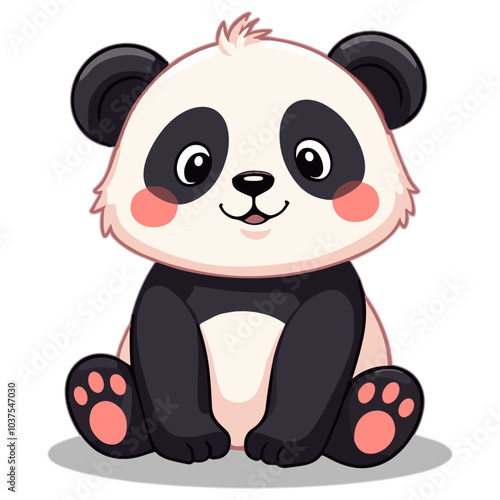 Adorable cartoon panda cub sitting, cute black and white bear vector illustration
