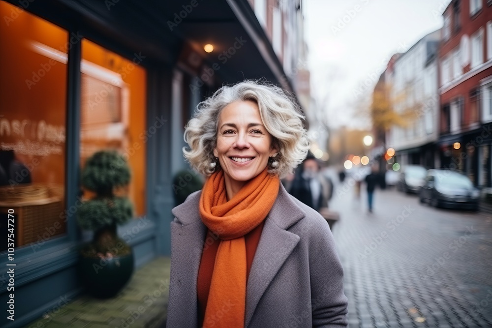Portrait of a happy senior woman walking on a street in the city Portrait of a happy senior woman walking on a street in the city