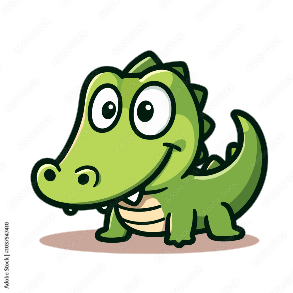 Fototapeta premium Cute cartoon crocodile with big eyes and friendly smile