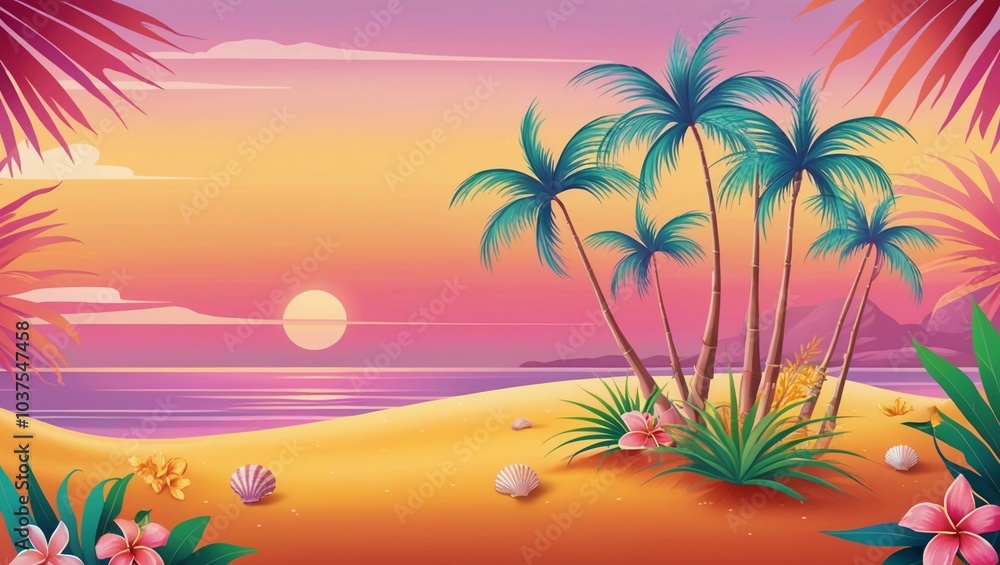 Tropical Palm Trees at Sunset Art Tropical Palm Trees at Sunset Art