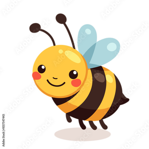Cheerful cartoon bee with big smile and wings
