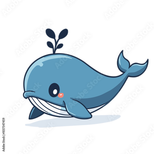 Cute cartoon whale spouting water with friendly expression
