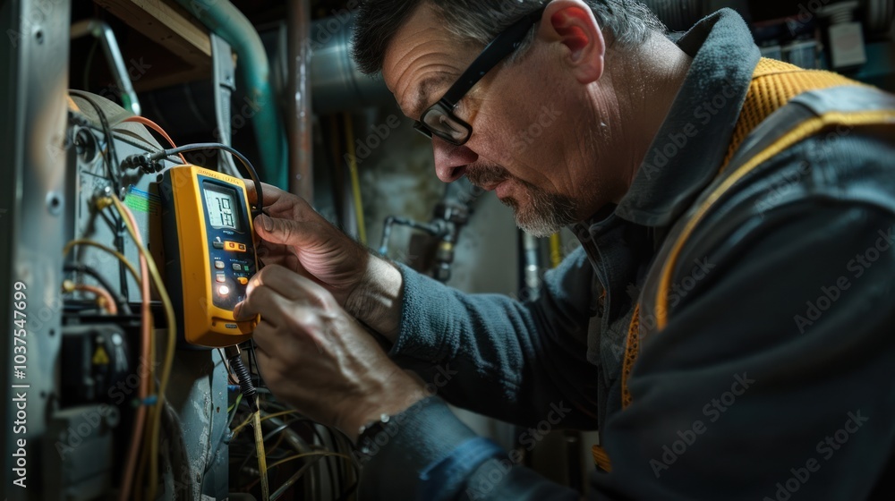 Electrician working on furnace Electrician working on furnace