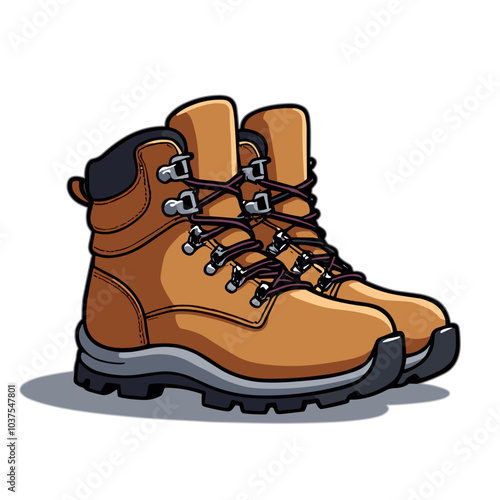 Brown hiking boots vector illustration in realistic style