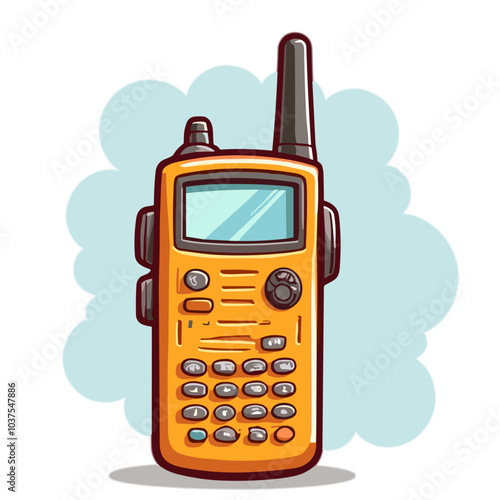 Yellow walkie-talkie with antenna, communication device for outdoor activities